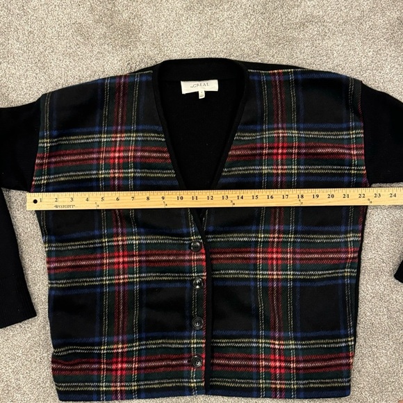 THE GREAT. Plaid Cardigan in Black and Red - Picture 9 of 11